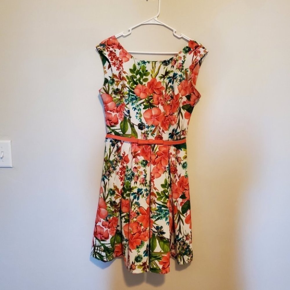 Floral A-line Tea Dress with Belt Size 8